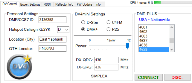 DV4mini DV Control Panel