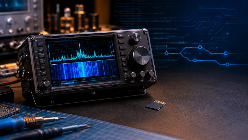 Portable HF SDR radio with spectrum display and microSD card representing R1CBU X6100 firmware development